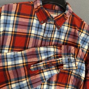 St. John's Bay Flannel Shirt Mens 2XL Red Blue Plaid Long Sleeve Button Down VTG
